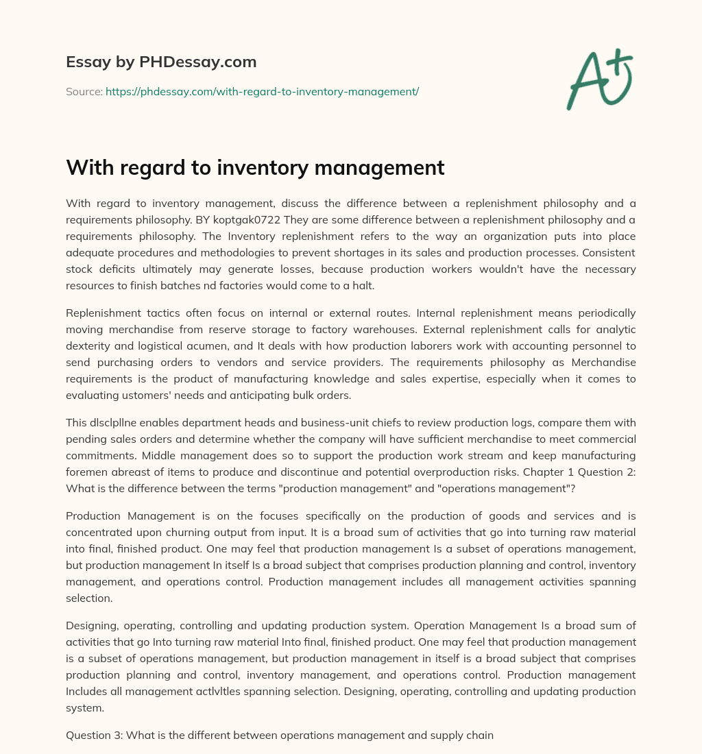 With regard to inventory management essay