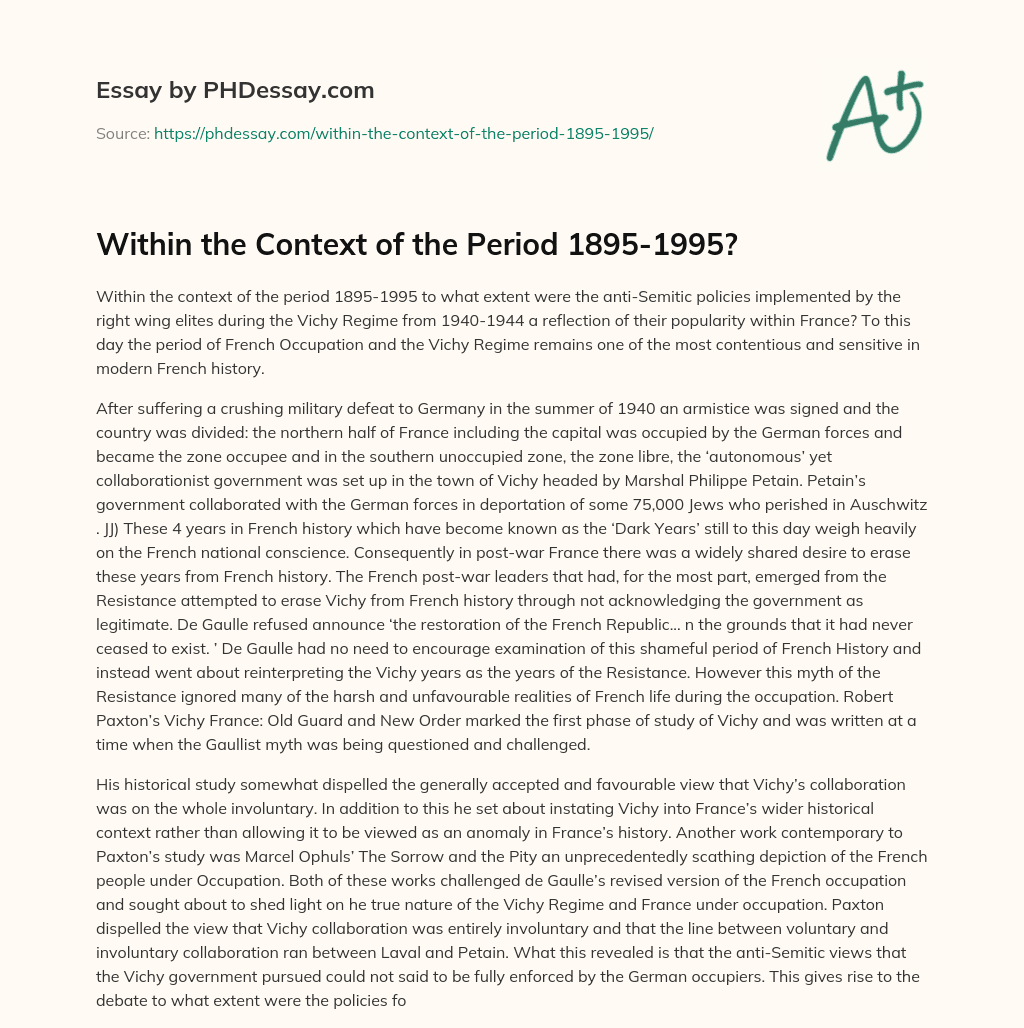 Within the Context of the Period 1895-1995? essay