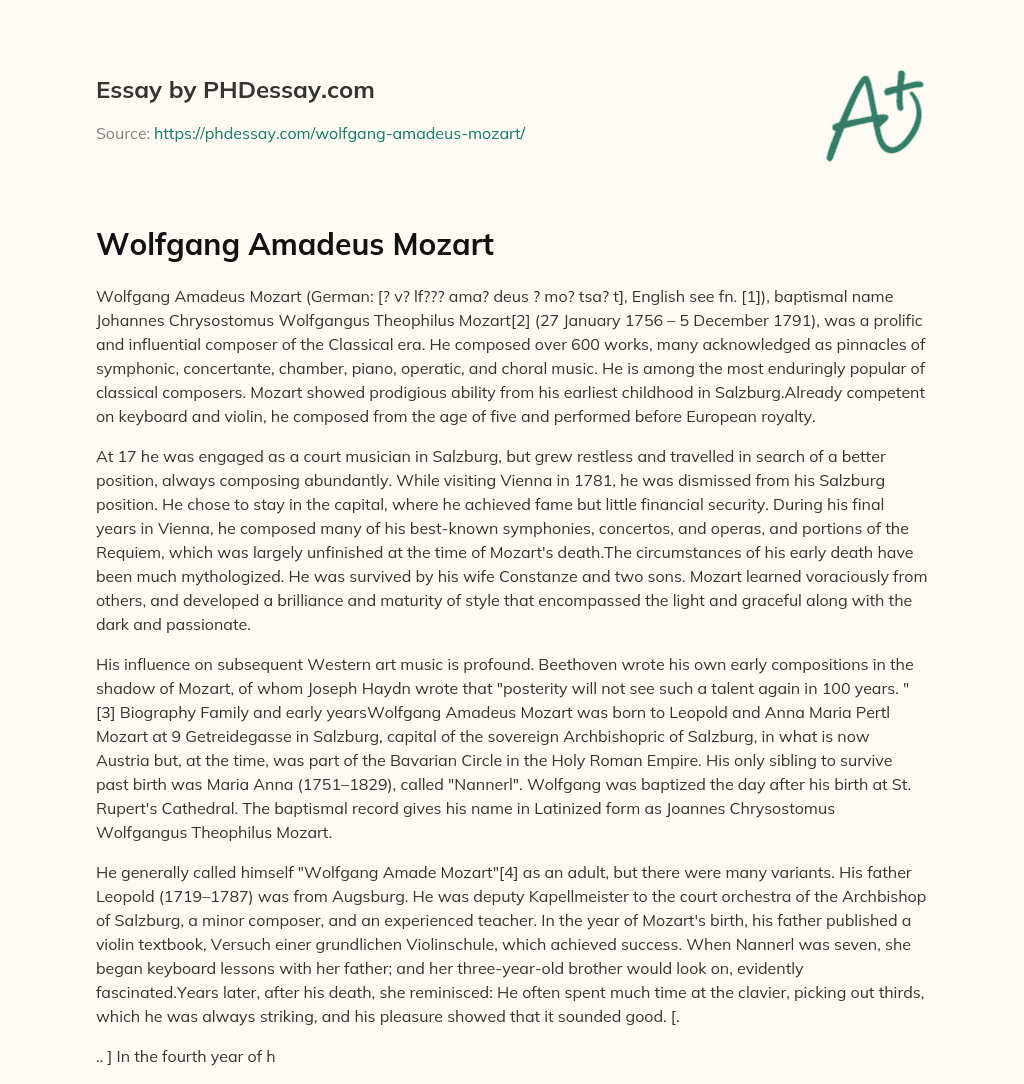 Wolfgang Amadeus Mozart essay