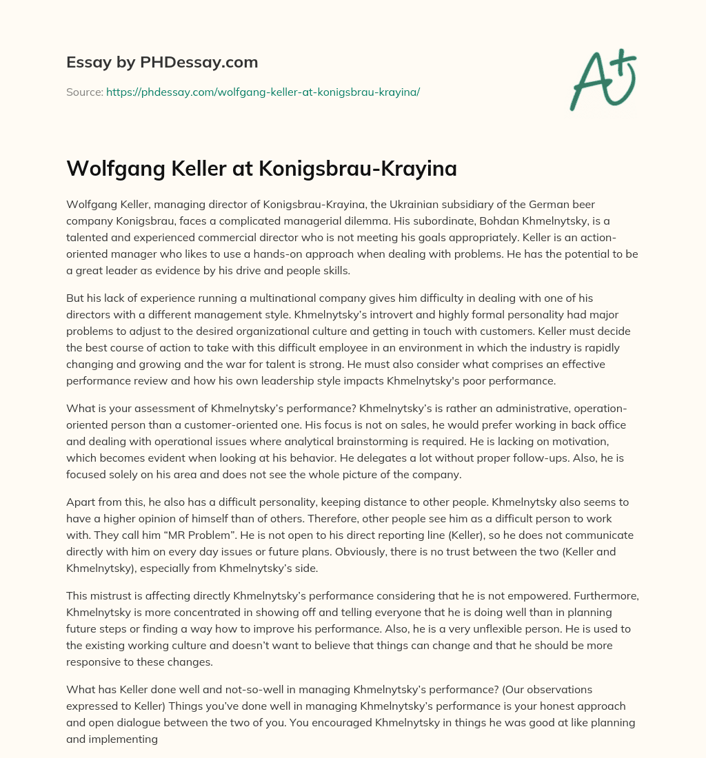 Wolfgang Keller at Konigsbrau-Krayina essay