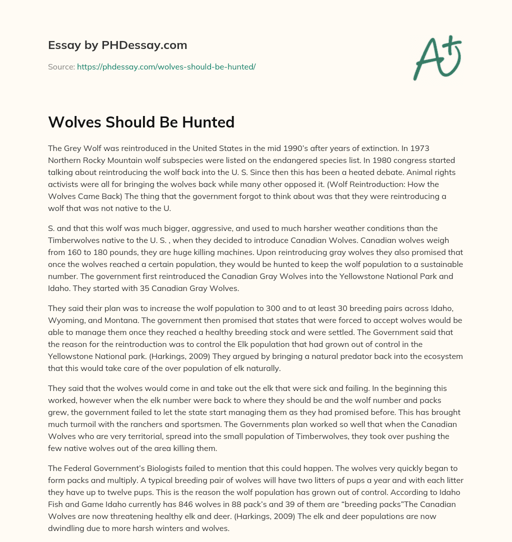 Wolves Should Be Hunted essay