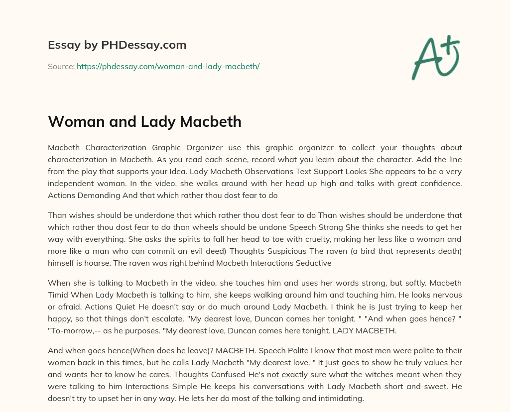Woman and Lady Macbeth essay