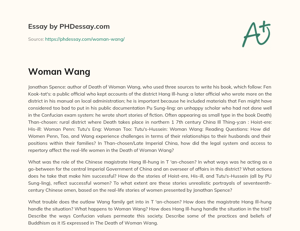 Jonathan Spence’s Sources for Death of Woman Wang: Fen Kook-tat, Hang Ill-hung, and Pu Sung-ling essay