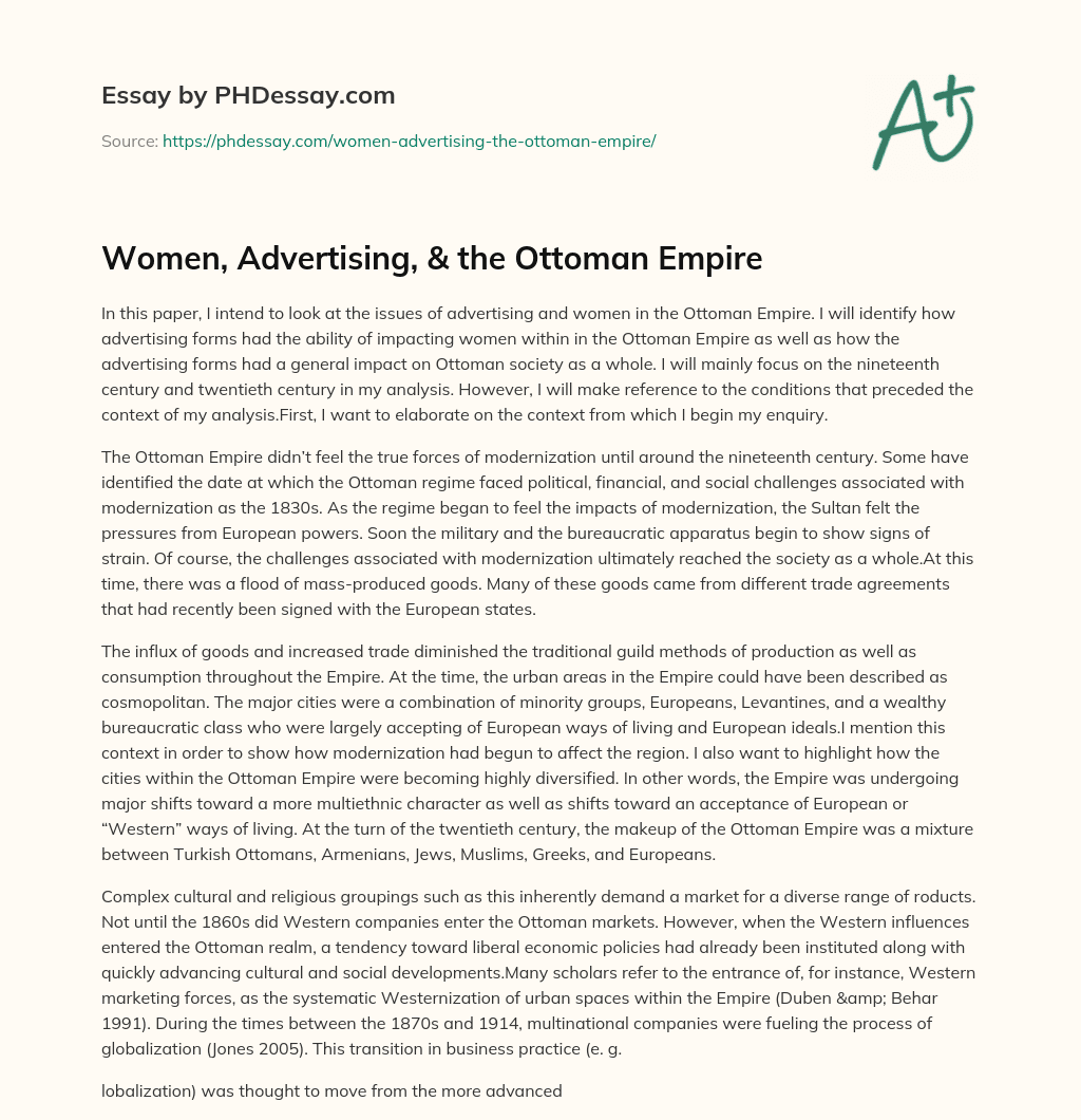 Women, Advertising, & the Ottoman Empire essay