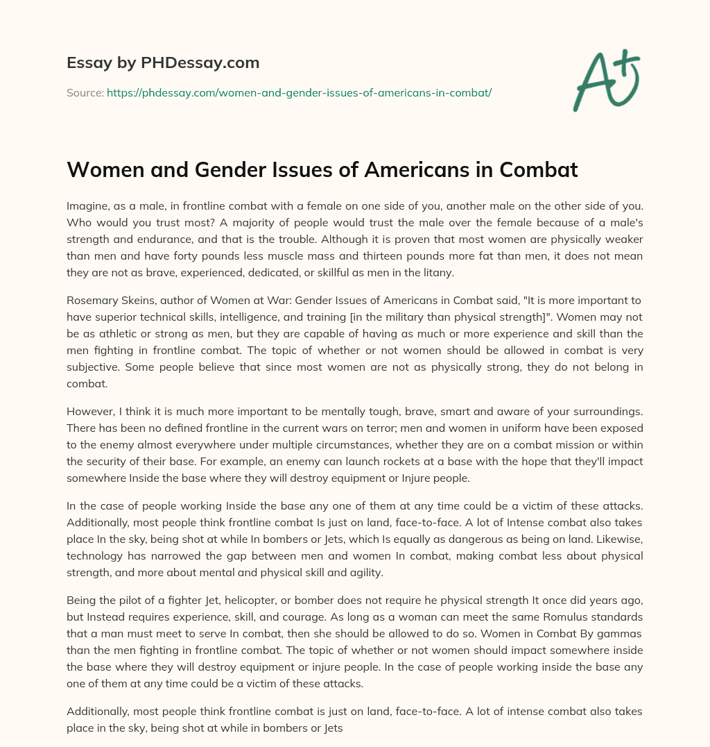 Women and Gender Issues of Americans in Combat essay