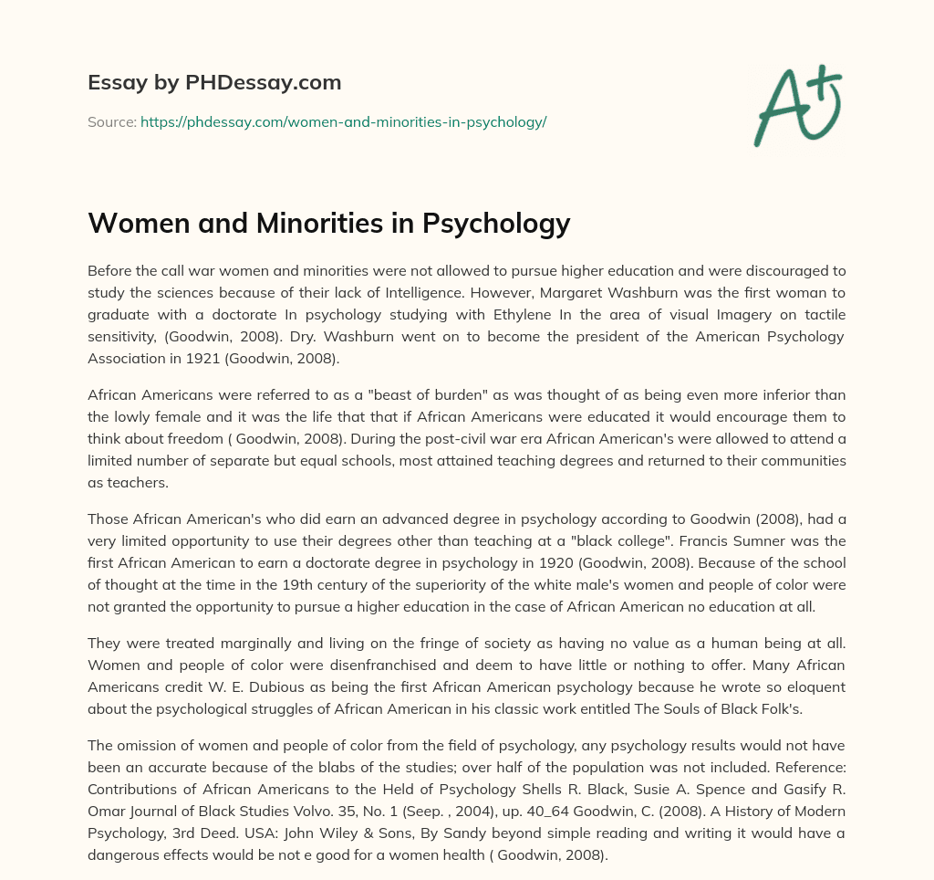 Women and Minorities in Psychology essay