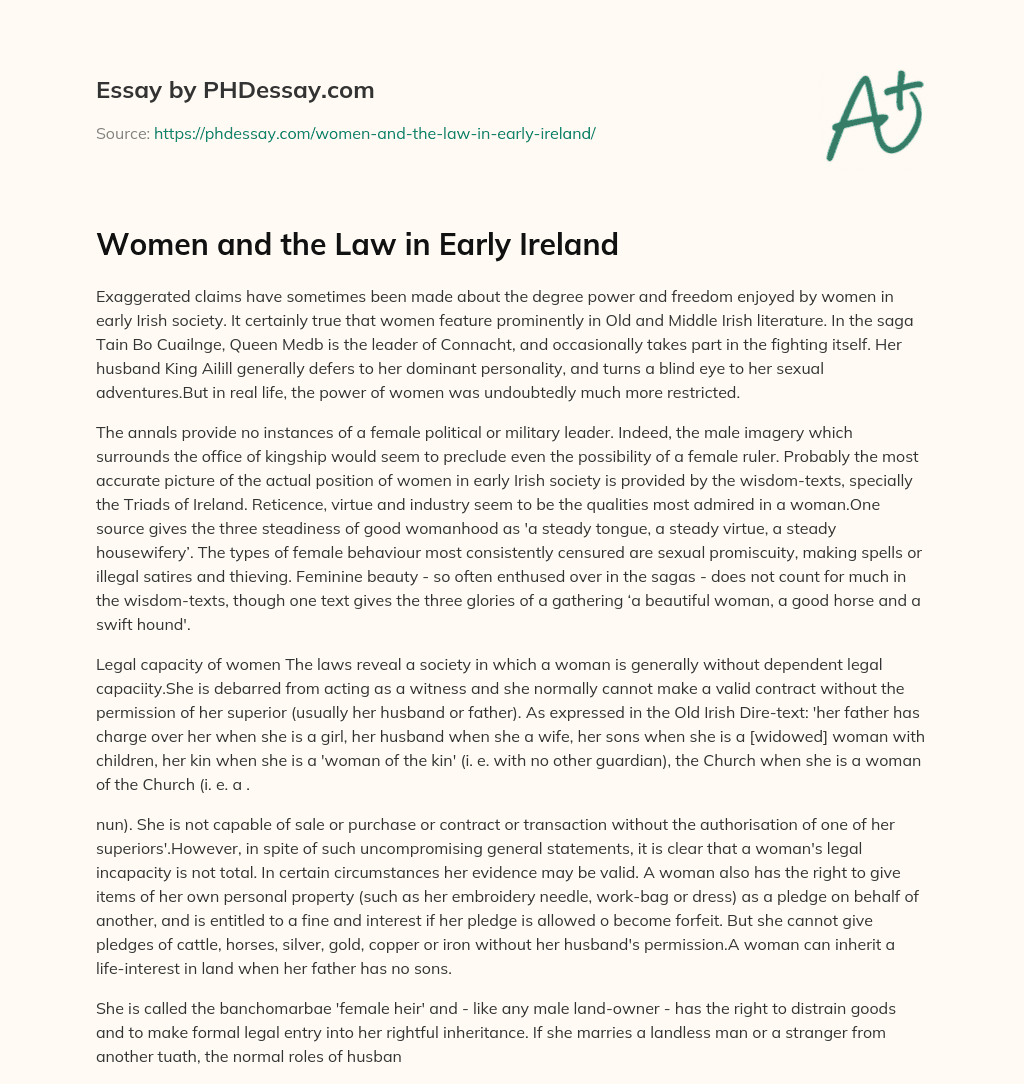 Women and the Law in Early Ireland essay