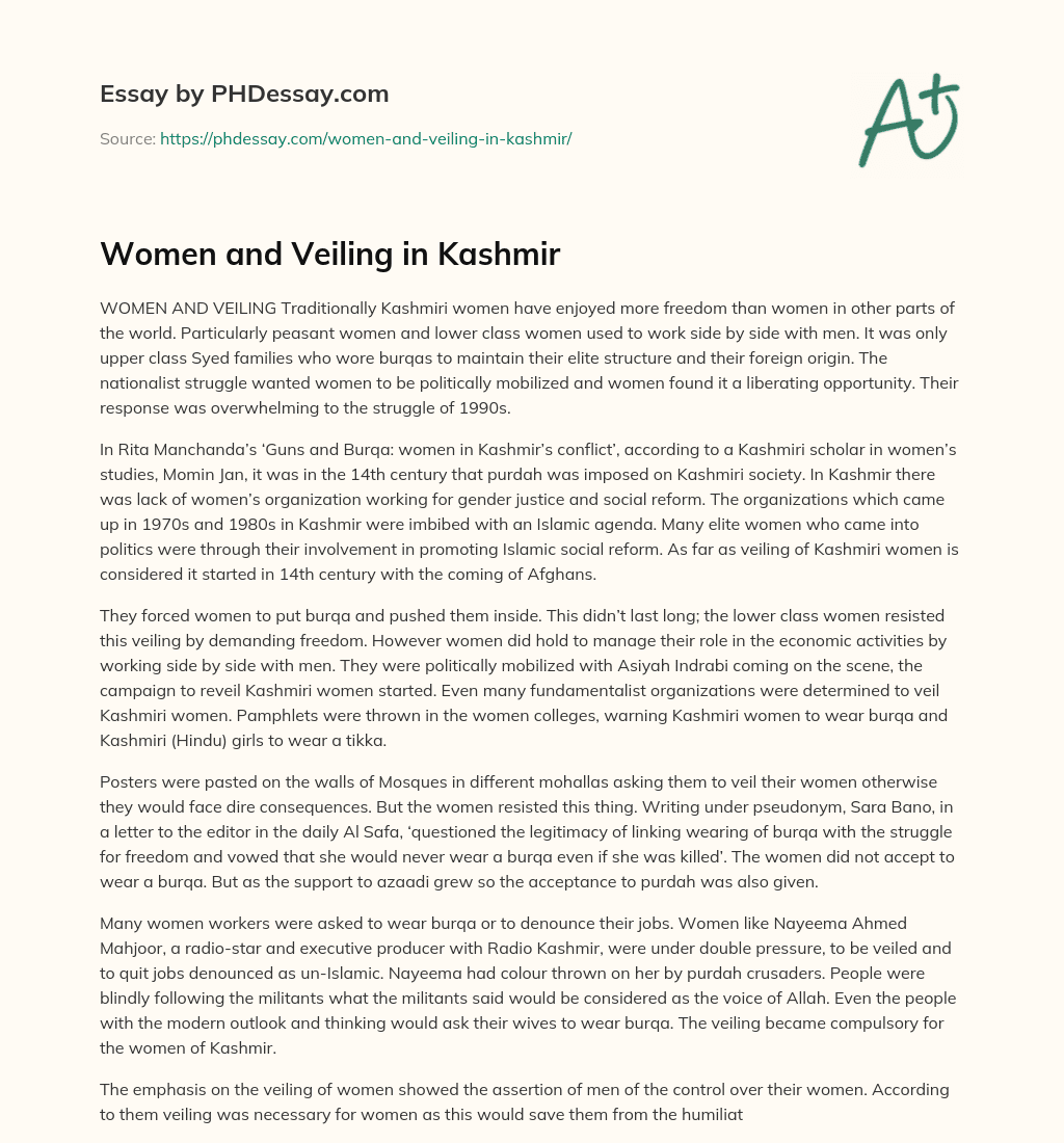 Women and Veiling in Kashmir essay