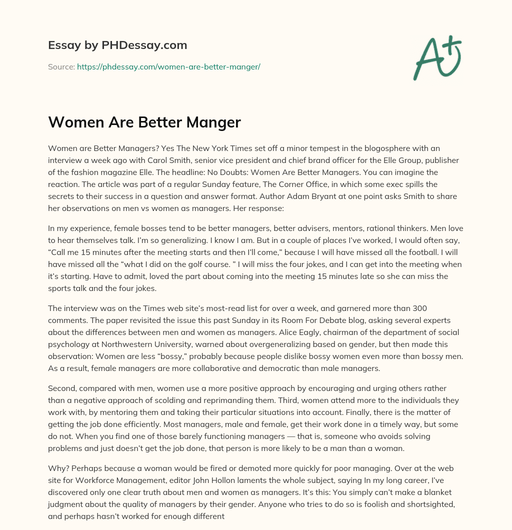 Women Are Better Manger essay