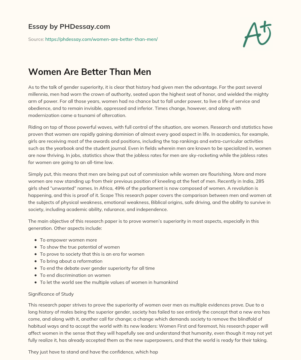 Women Are Better Than Men essay