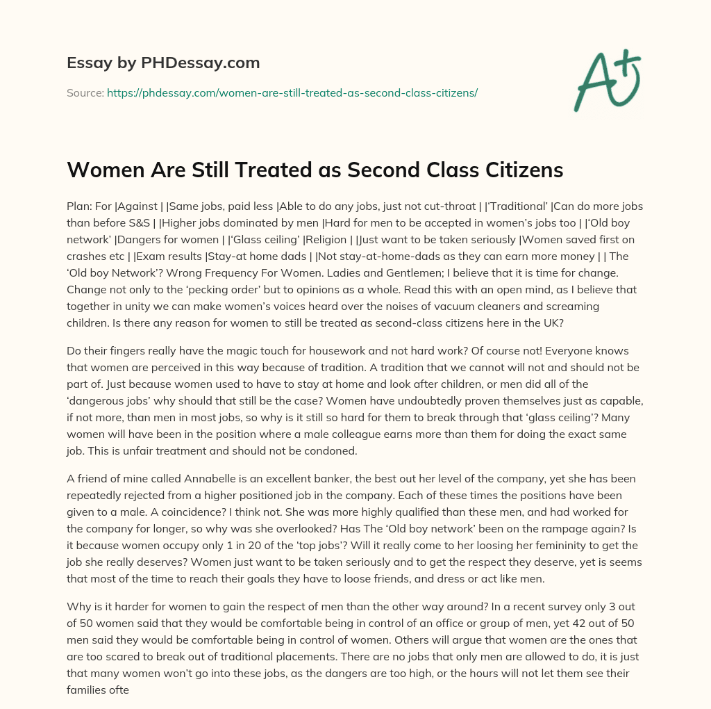 Women Are Still Treated as Second Class Citizens essay