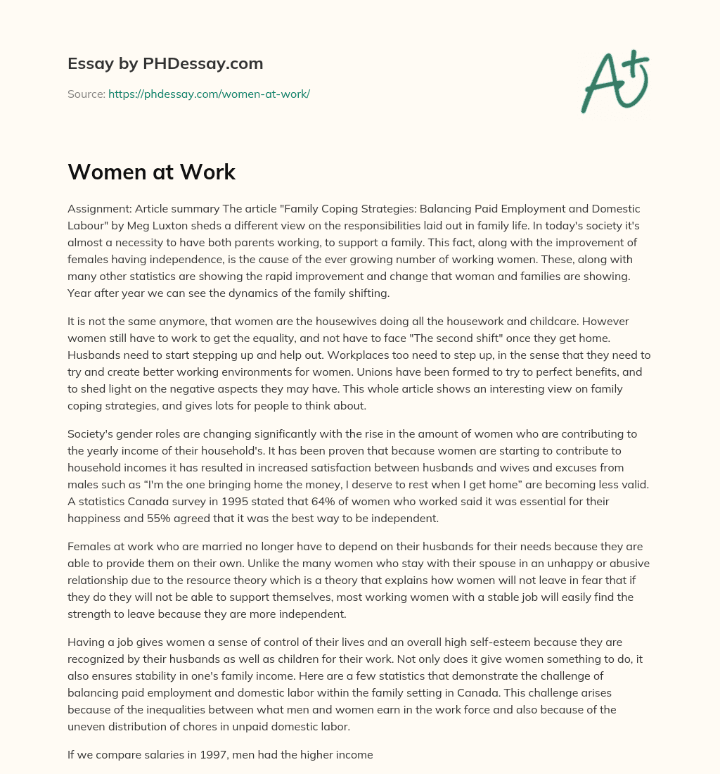 Women at Work essay