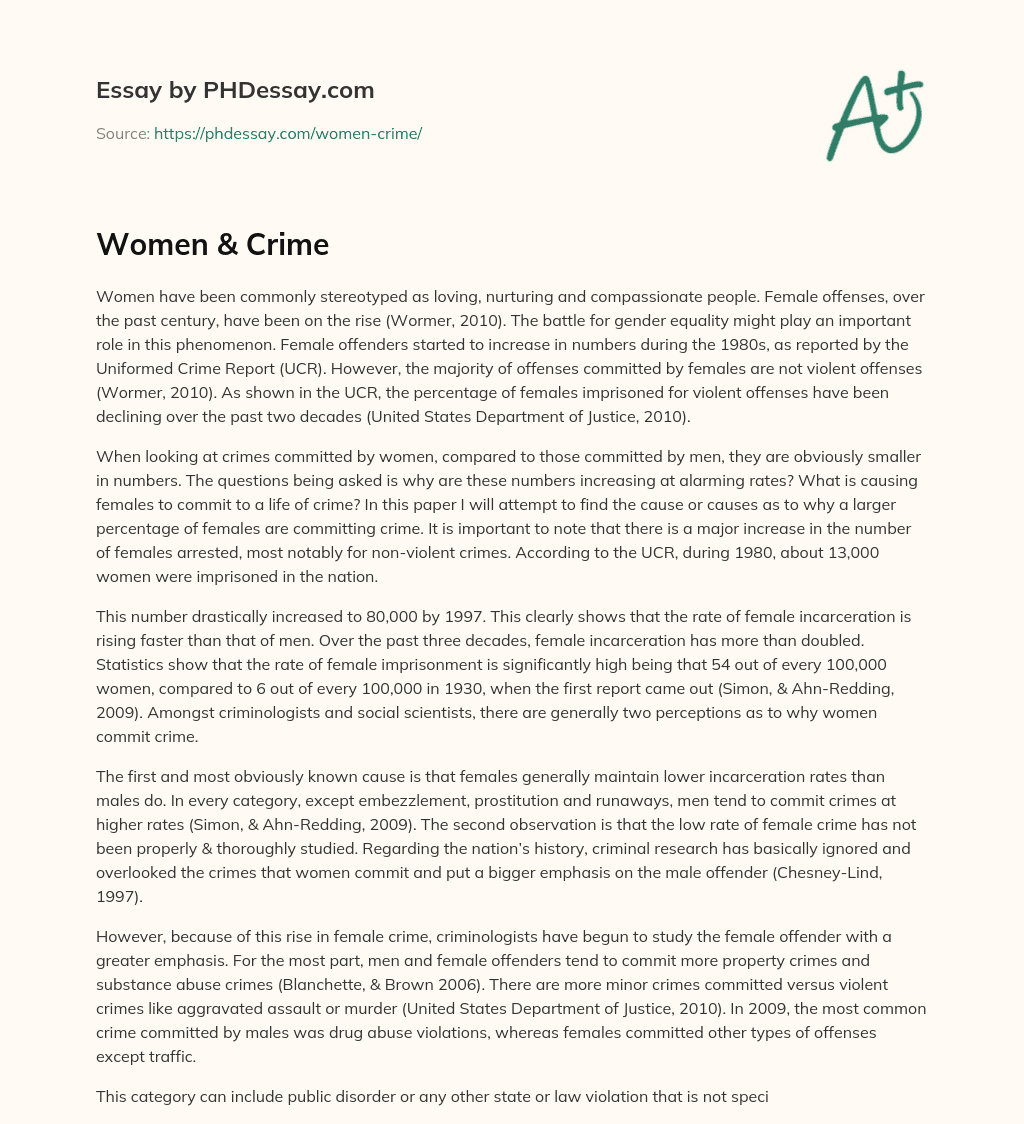 Exploring the Rise of Female Offenders and the Battle for Gender Equality essay