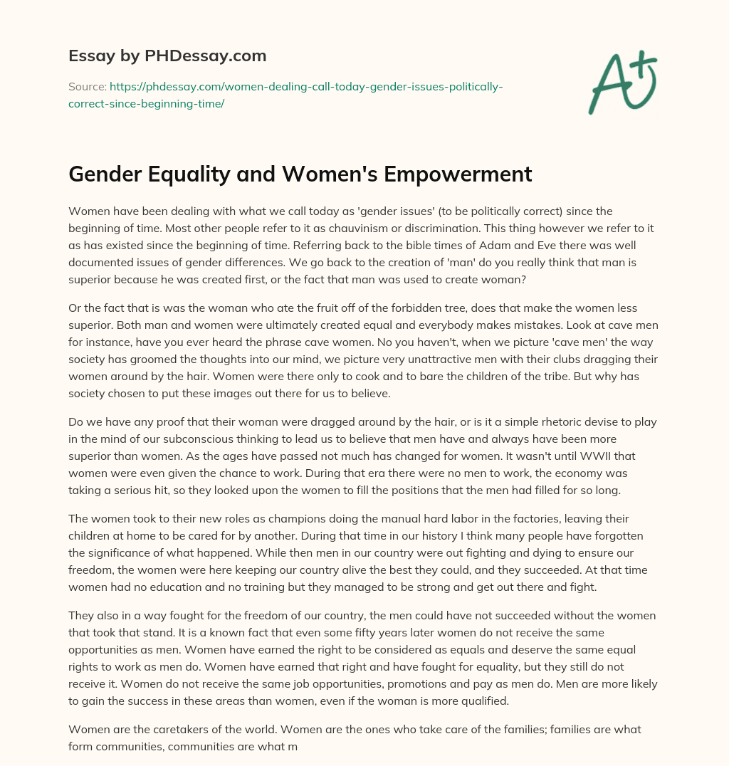 Gender Equality and Women’s Empowerment essay