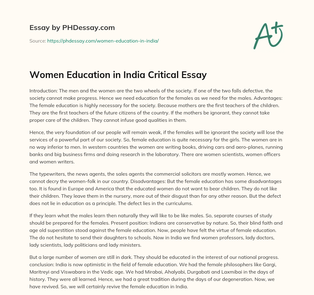 Women Education in India Critical Essay essay