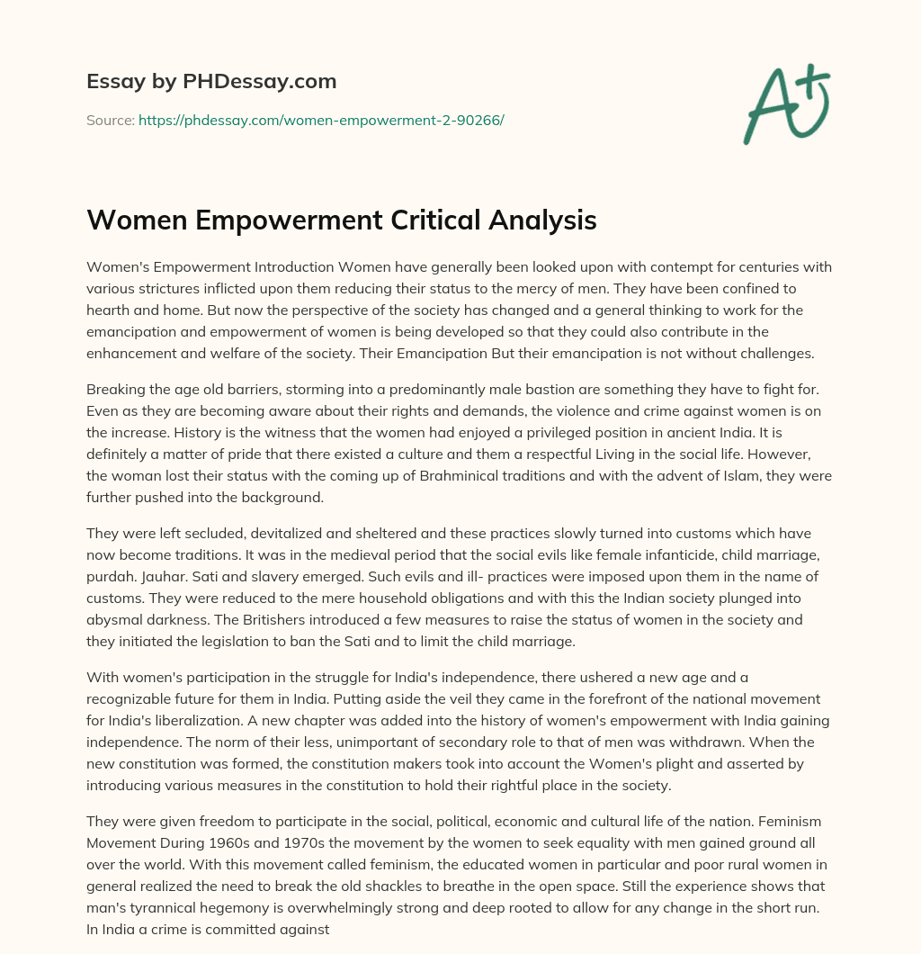 Women Empowerment Critical Analysis essay