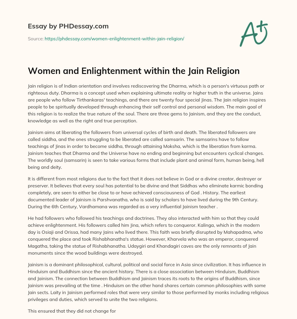 Women and Enlightenment within the Jain Religion essay