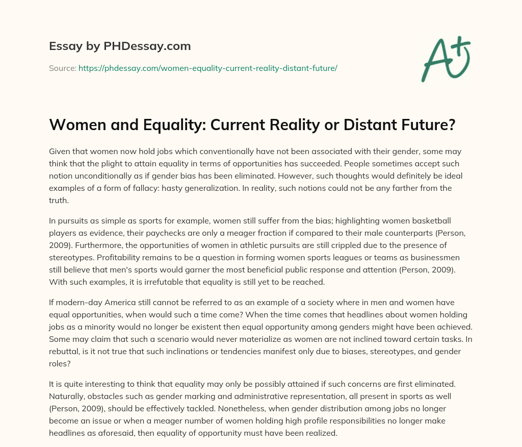 Women and Equality: Current Reality or Distant Future? essay