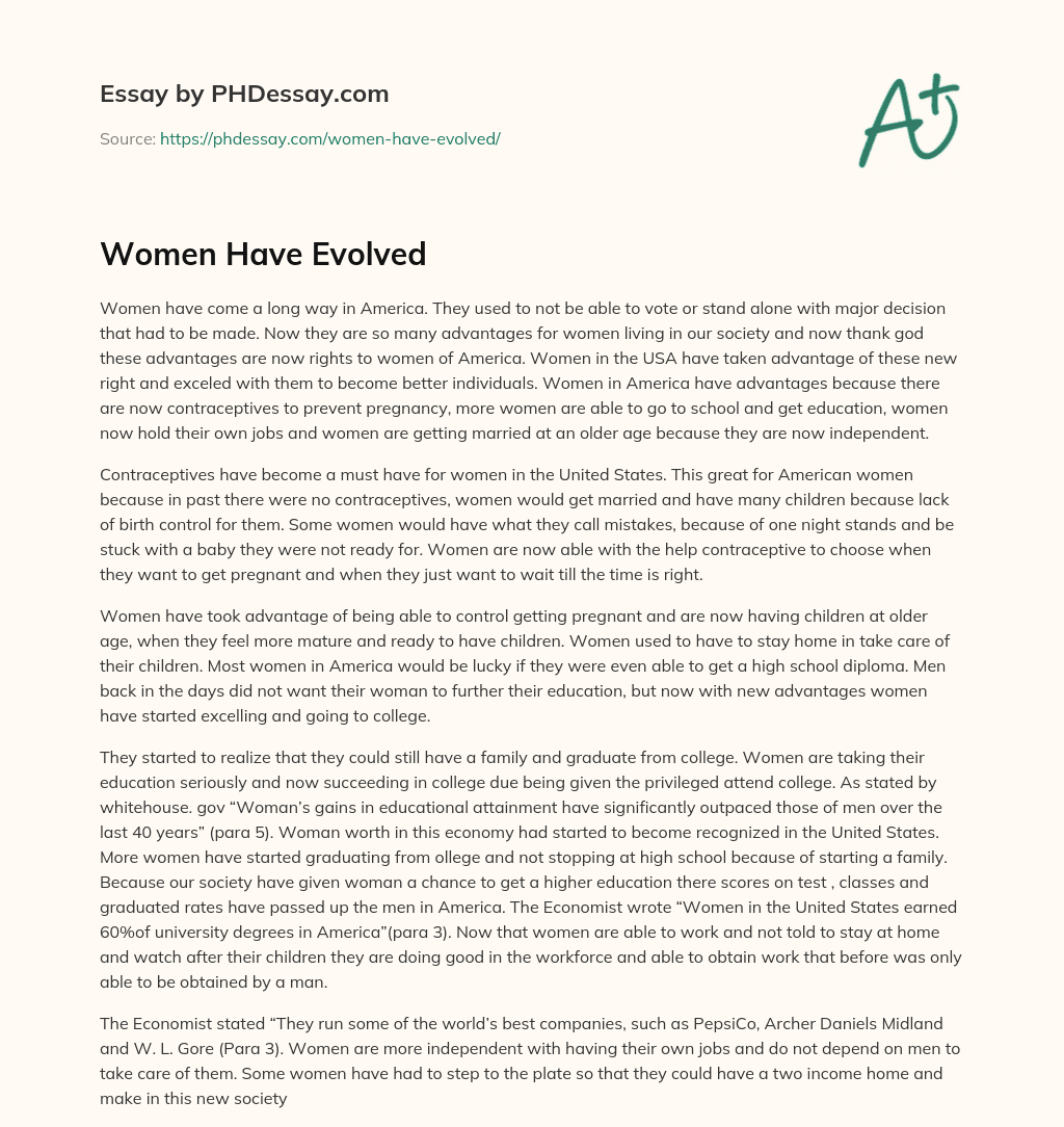 Women Have Evolved essay