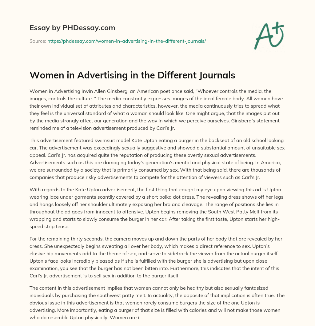 Women in Advertising in the Different Journals essay