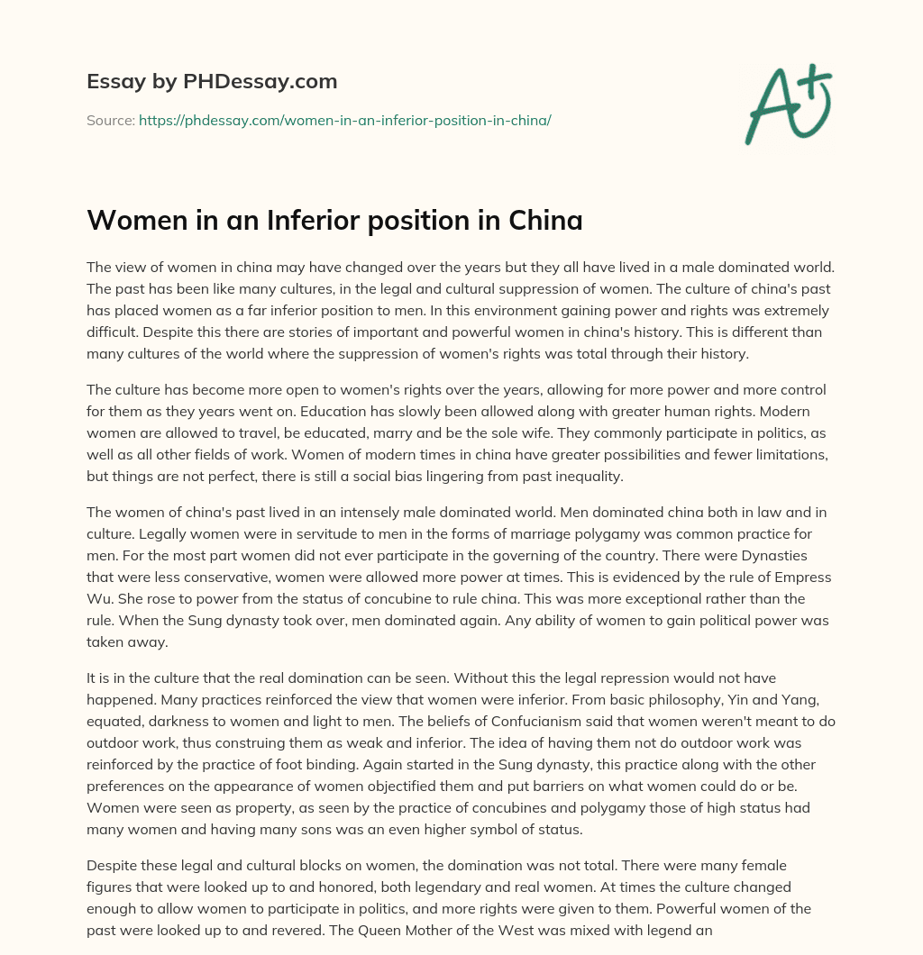 Women in an Inferior position in China essay