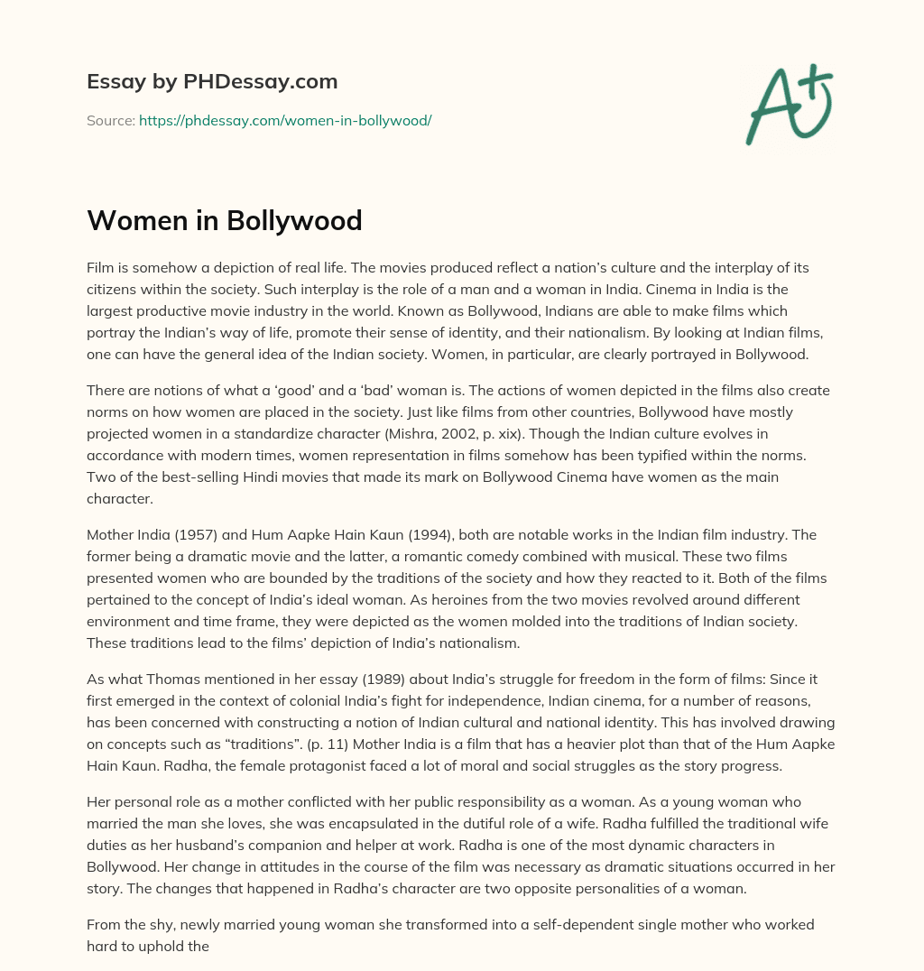 Women in Bollywood essay