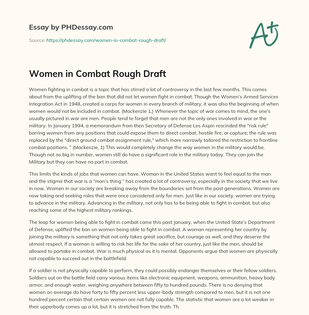 Women in Combat Rough Draft essay