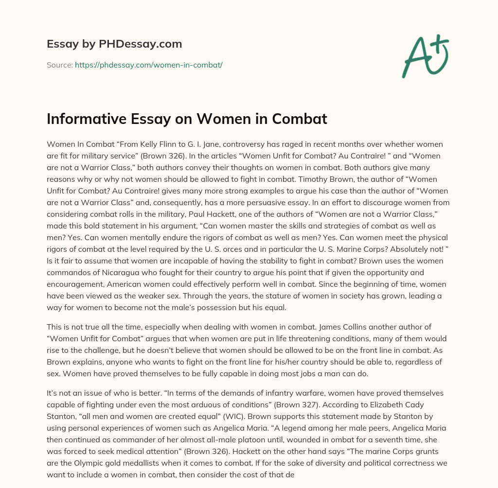 Informative Essay on Women in Combat essay