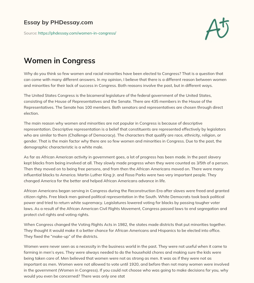 Women in Congress - PHDessay.com
