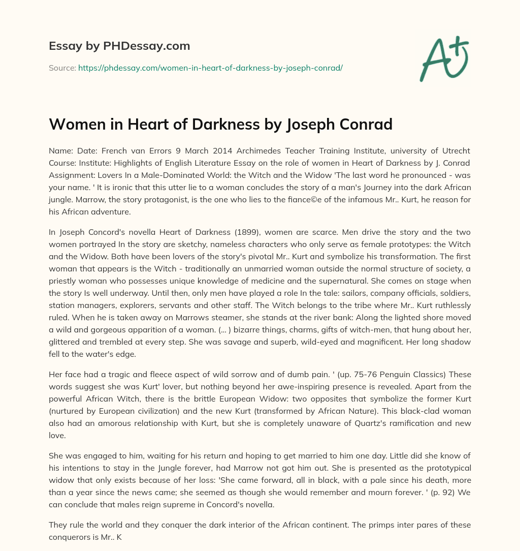 Women in Heart of Darkness by Joseph Conrad essay