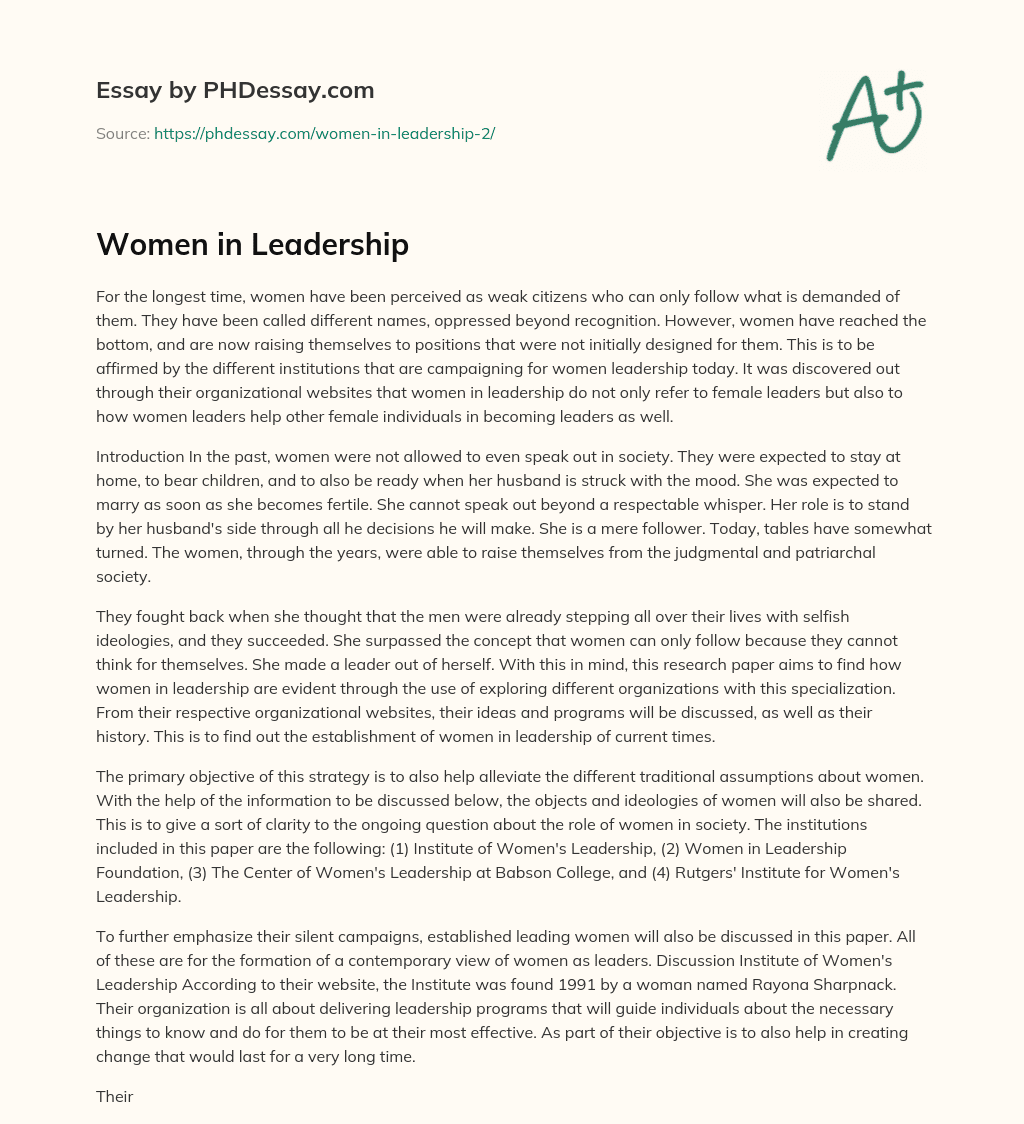 Women in Leadership essay