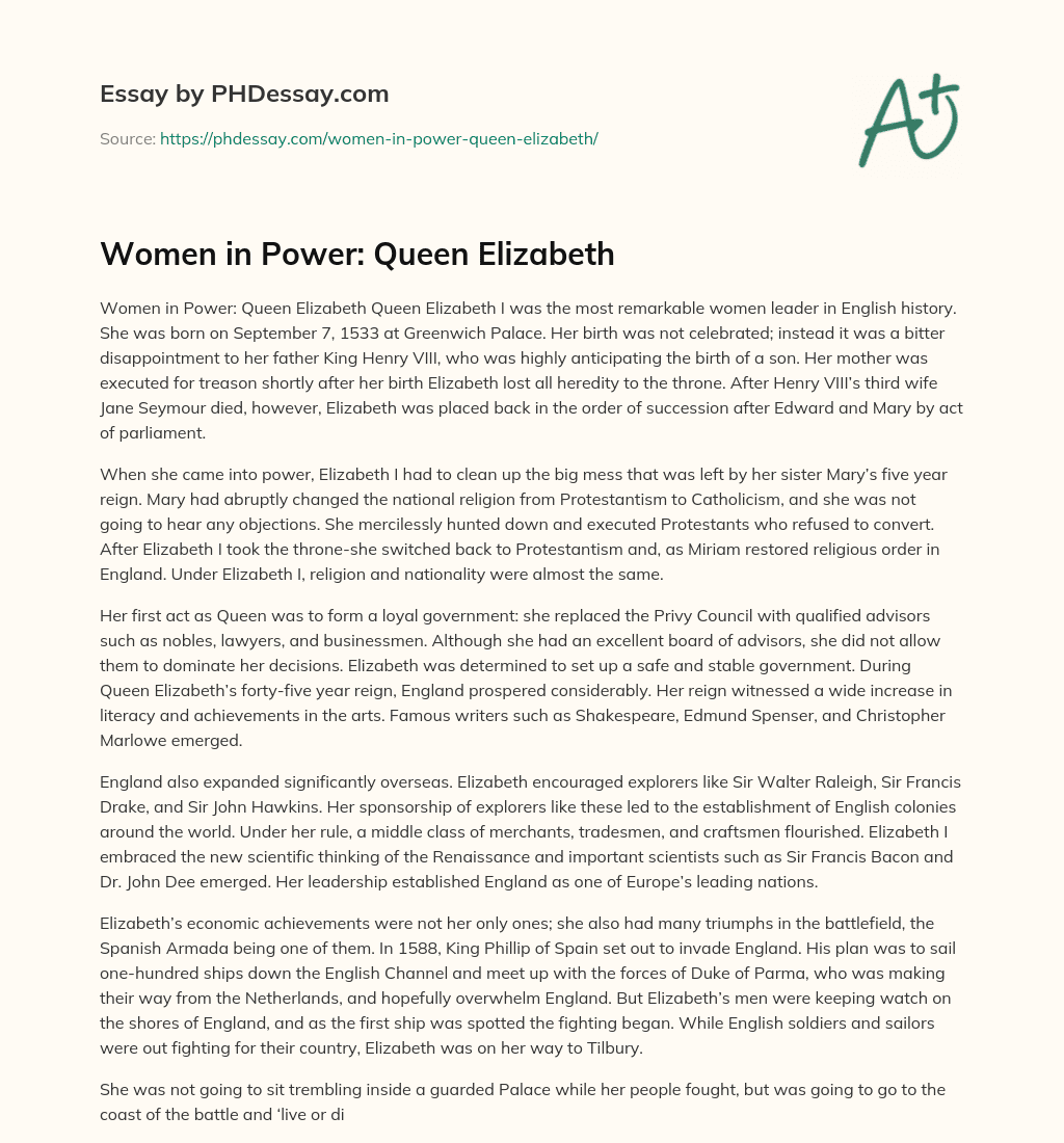 Women in Power: Queen Elizabeth essay