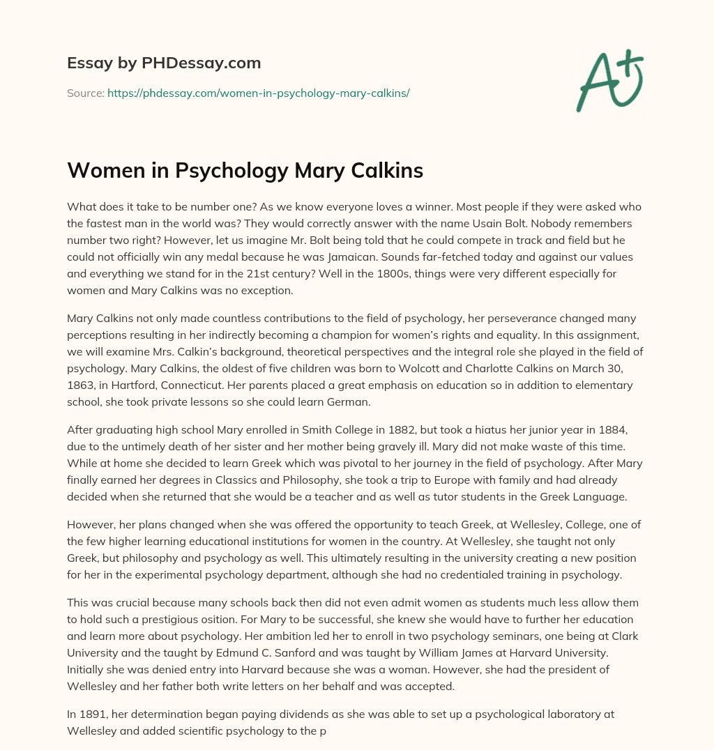 Women in Psychology Mary Calkins essay