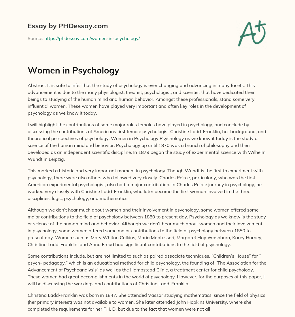 Women in Psychology essay