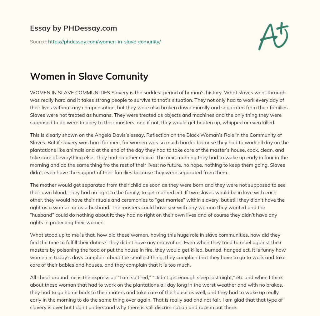 Women in Slave Comunity essay