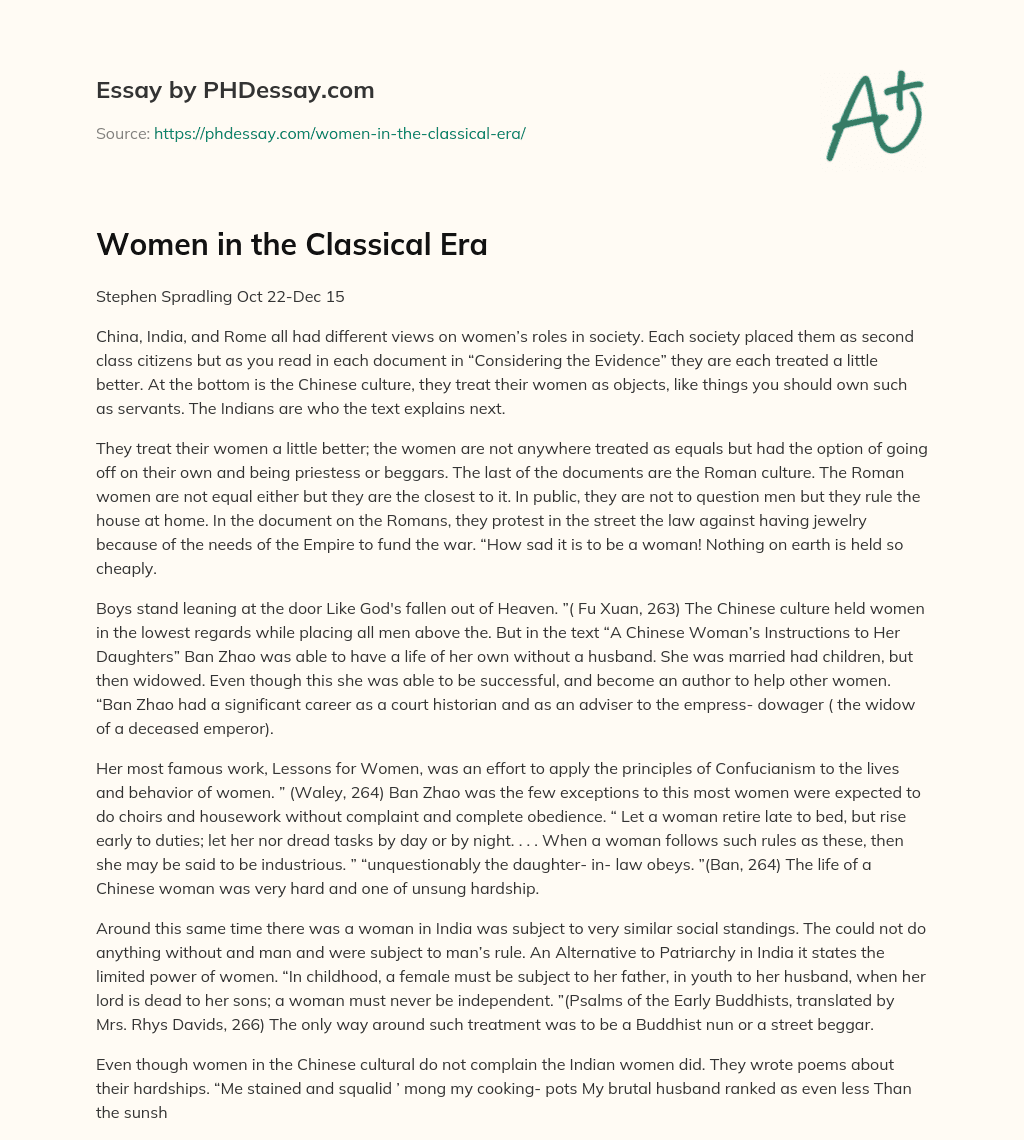 Women in the Classical Era essay