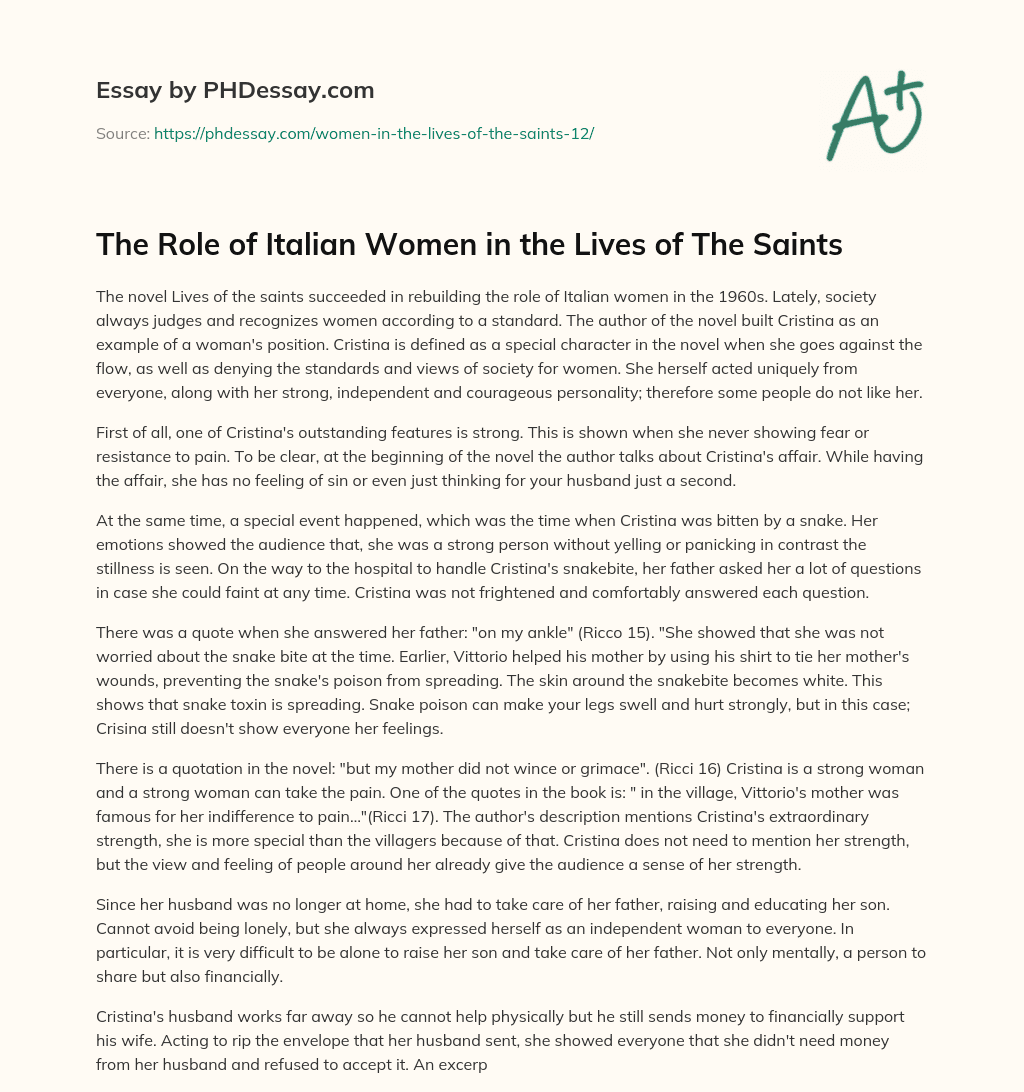 The Role of Italian Women in the Lives of The Saints essay