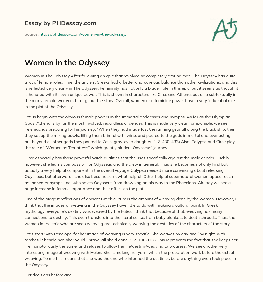 Women in the Odyssey essay