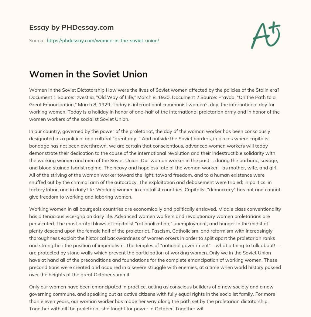 Women in the Soviet Union essay