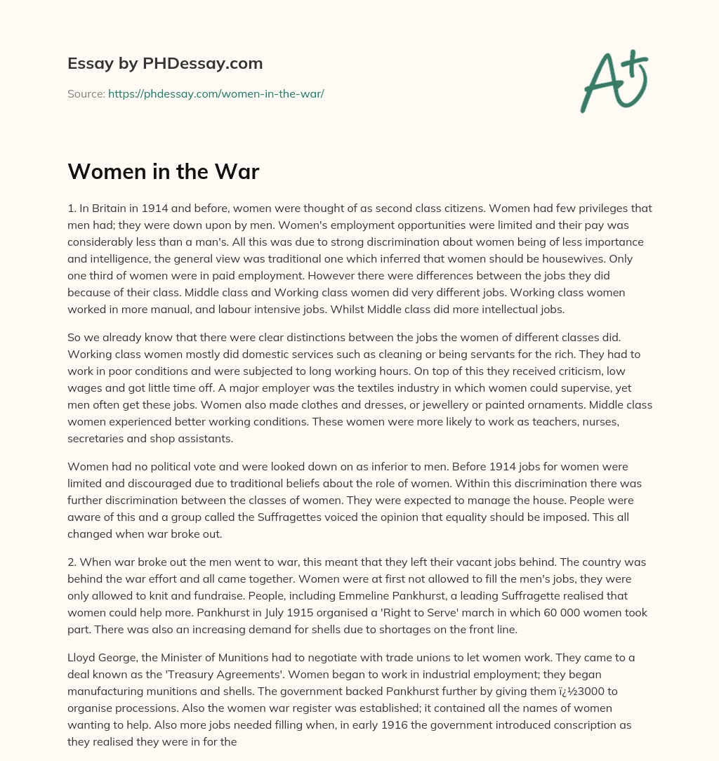Women in the War essay