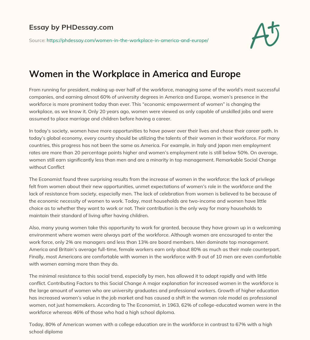 Women in the Workplace in America and Europe essay