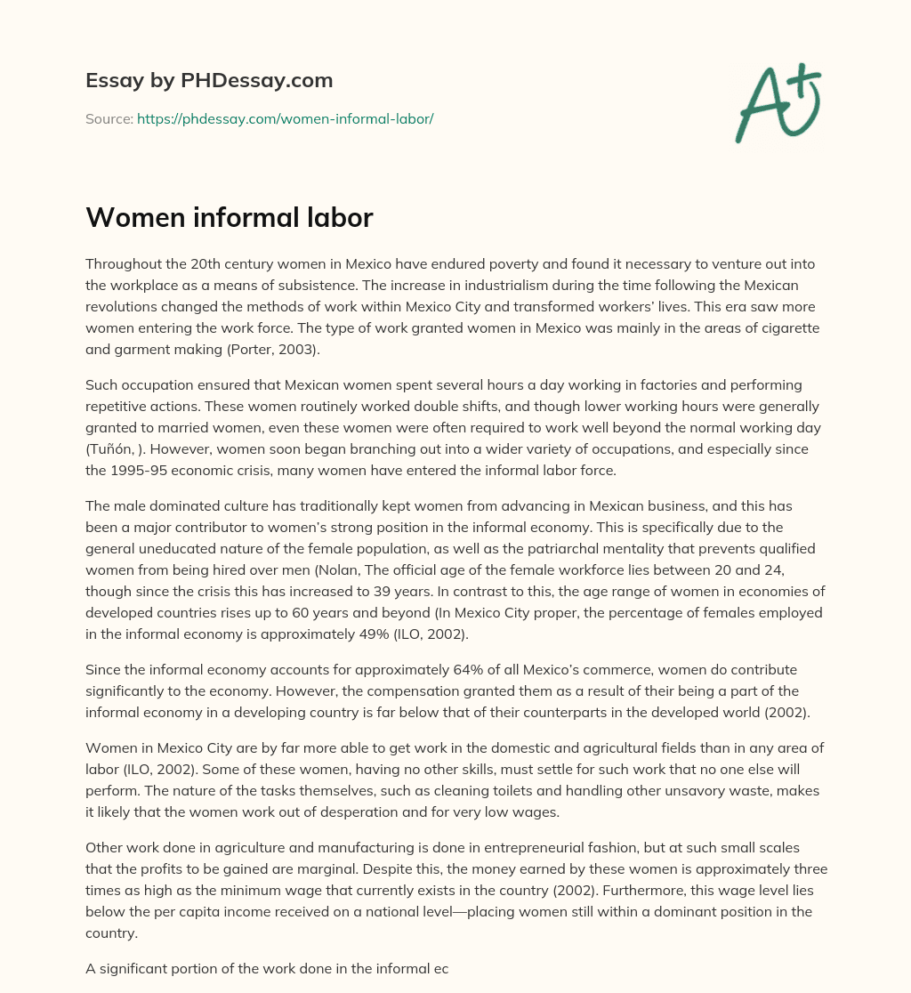 Women informal labor essay