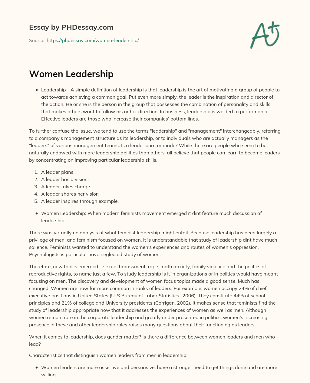 Women Leadership essay