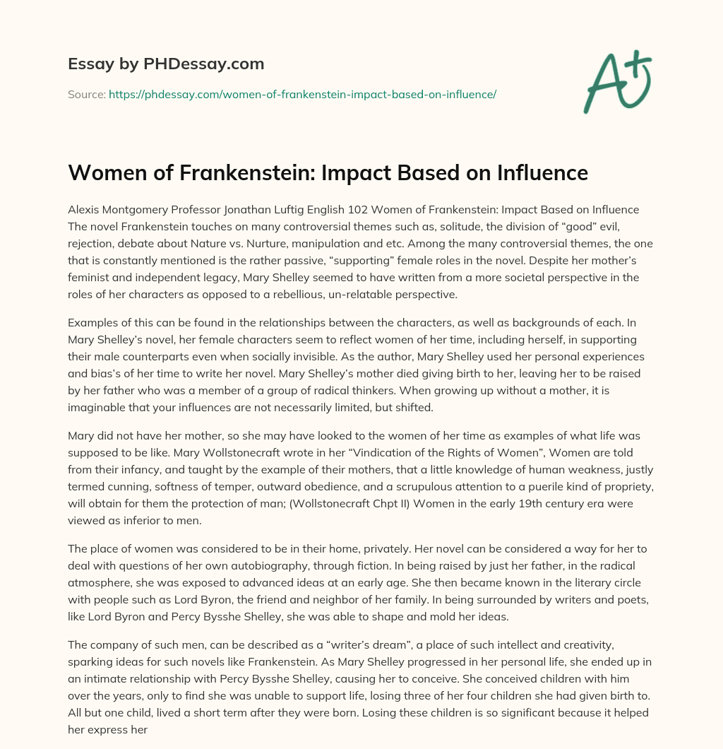 Women of Frankenstein: Impact Based on Influence essay