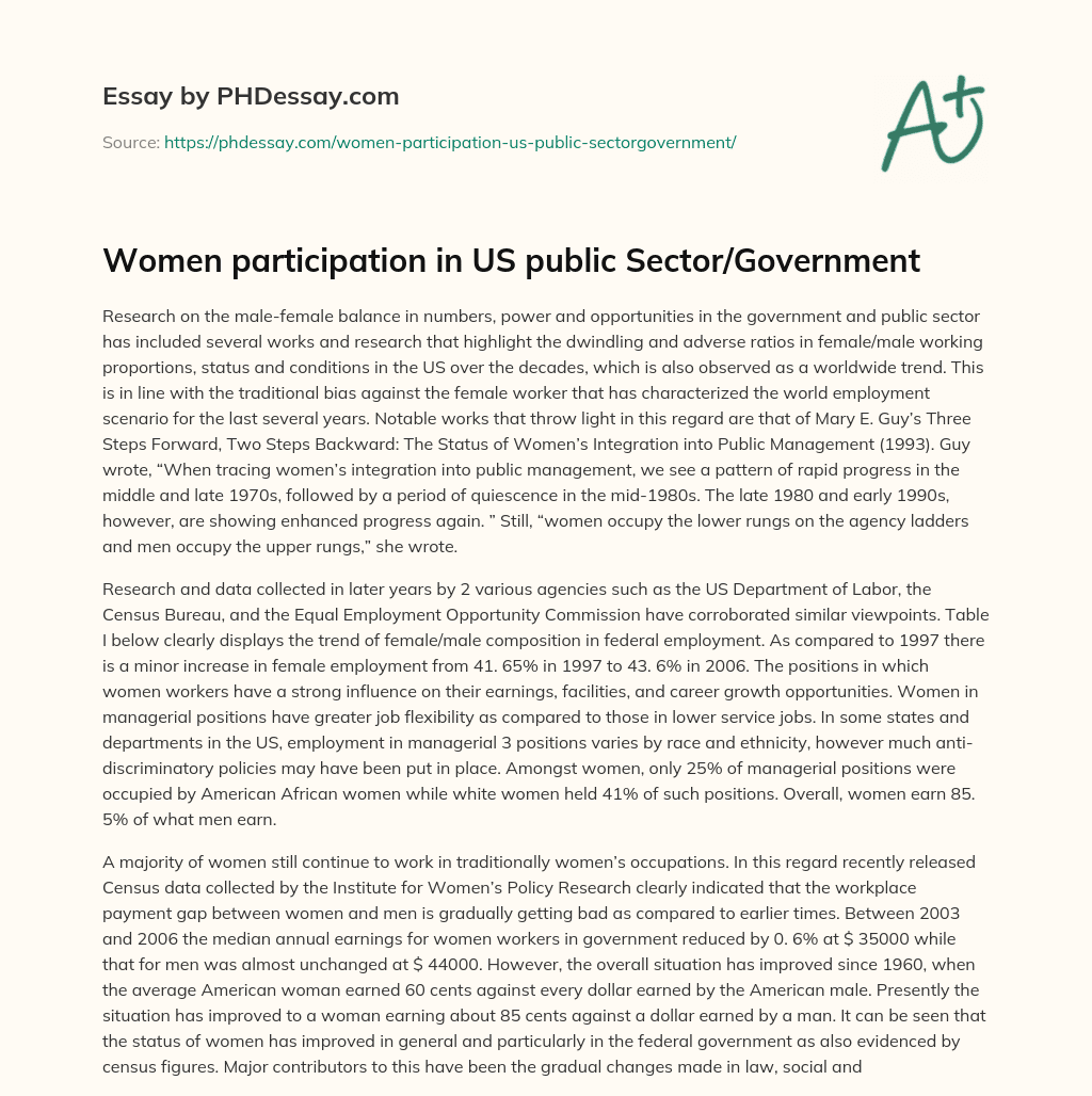 Women participation in US public Sector/Government essay