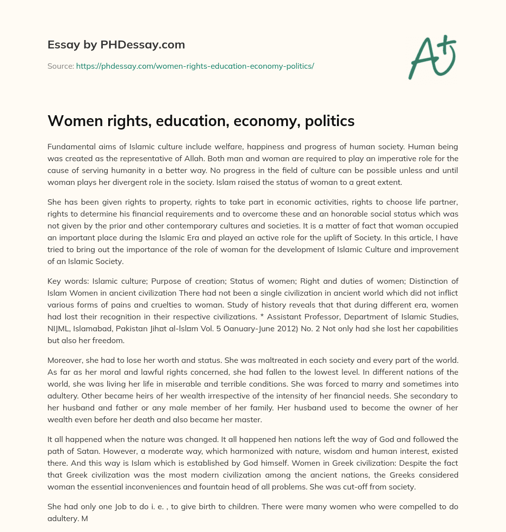 Women rights, education, economy, politics essay