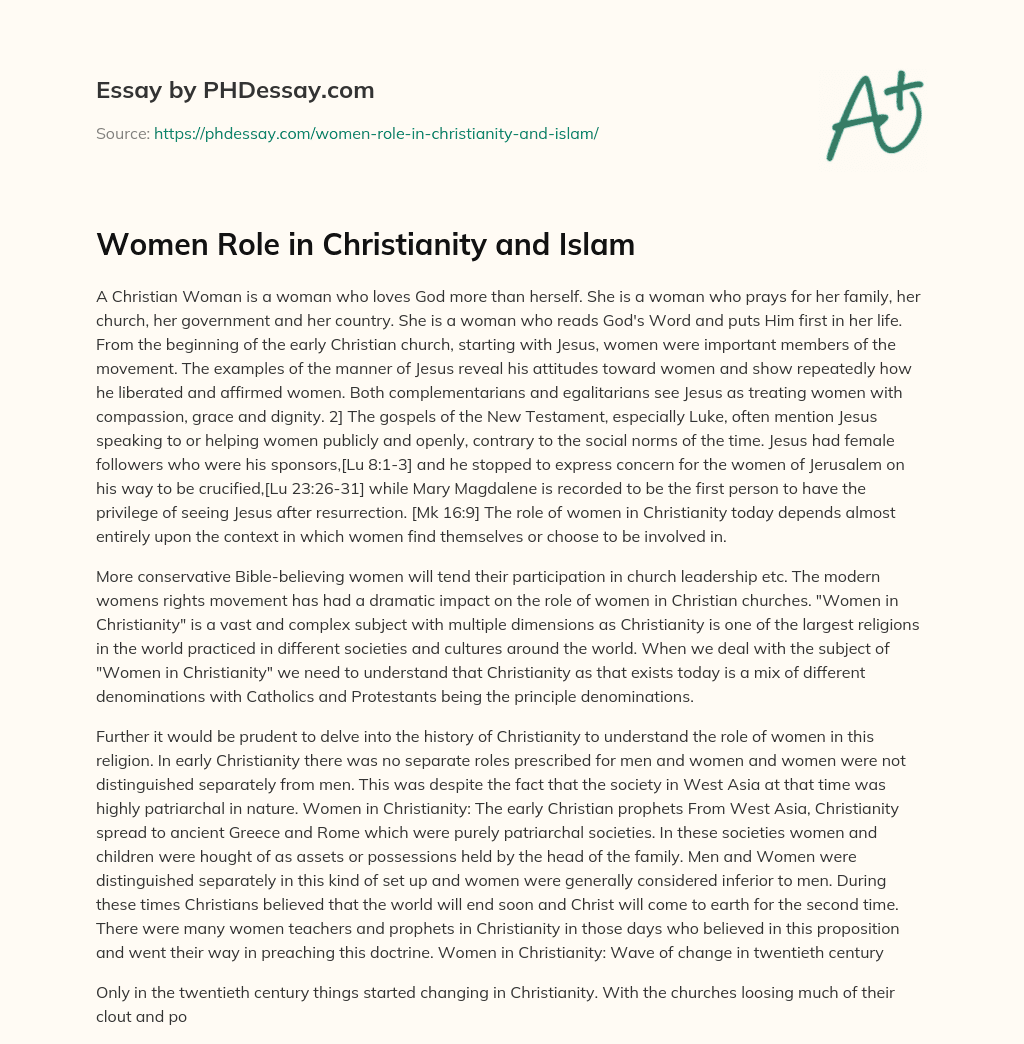 Women Role in Christianity and Islam essay