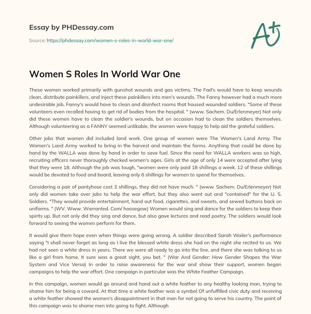 Women S Roles In World War One essay