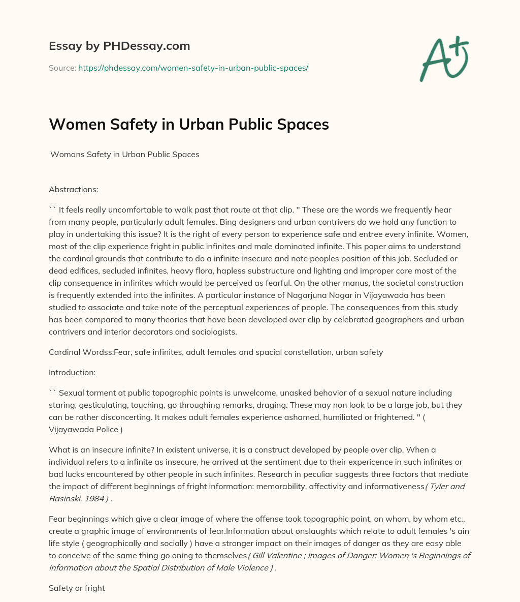 Women Safety in Urban Public Spaces essay