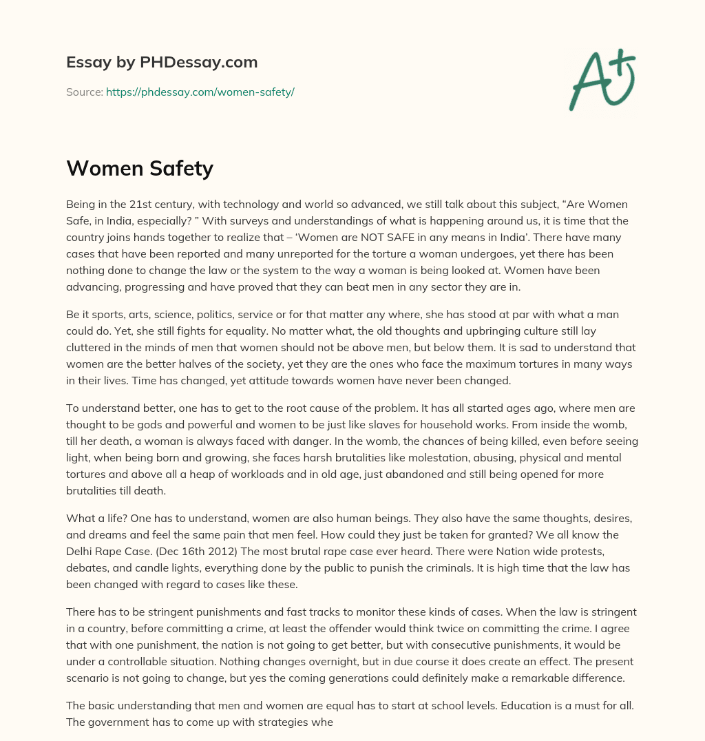 short essay on women's safety